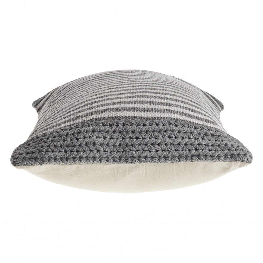 20" X 20" Gray And Ivory 100% Cotton Striped Zippered Pillow - Galactic capuchin