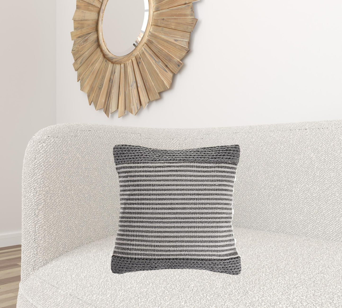 20" X 20" Gray And Ivory 100% Cotton Striped Zippered Pillow - Galactic capuchin
