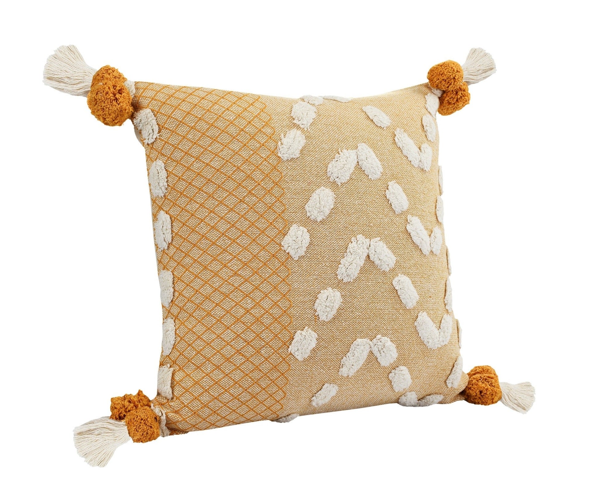 20" X 20" Yellow And Cream 100% Cotton Geometric Zippered Pillow - Galactic capuchin