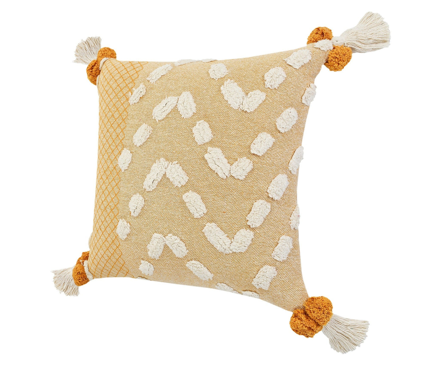 20" X 20" Yellow And Cream 100% Cotton Geometric Zippered Pillow - Galactic capuchin
