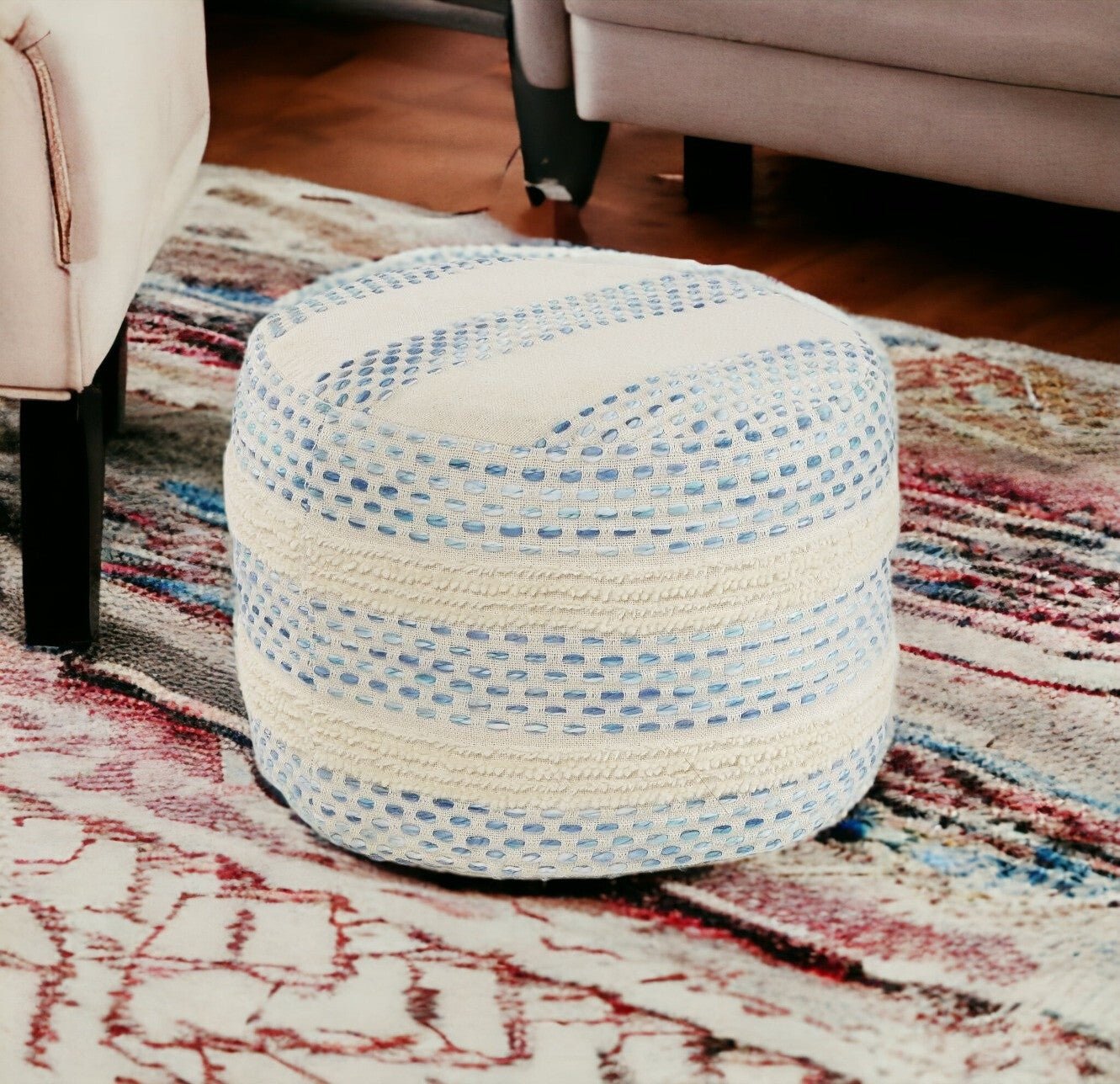 18" Blue Cotton Blend Ottoman - Galactic capuchin
