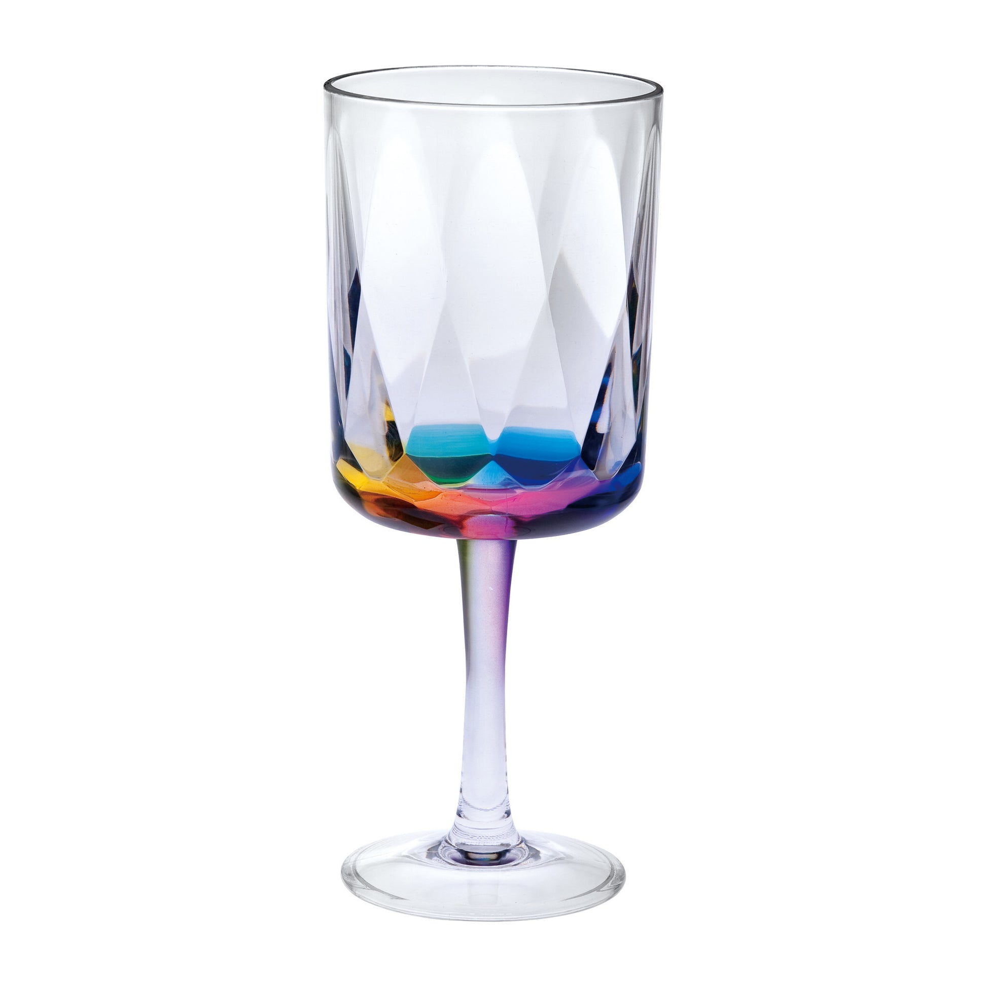 Set of Four Clear and Rainbow Geometric Acrylic Stemmed All Purpose Wine Glasses - Galactic capuchin