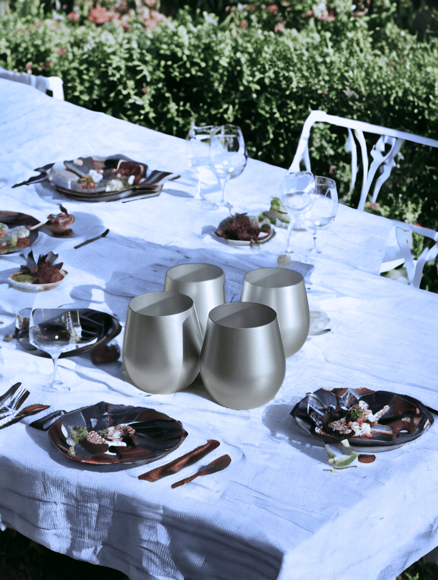 Set of Four Silver Acrylic Stemless All Purpose Wine Glass - Galactic capuchin