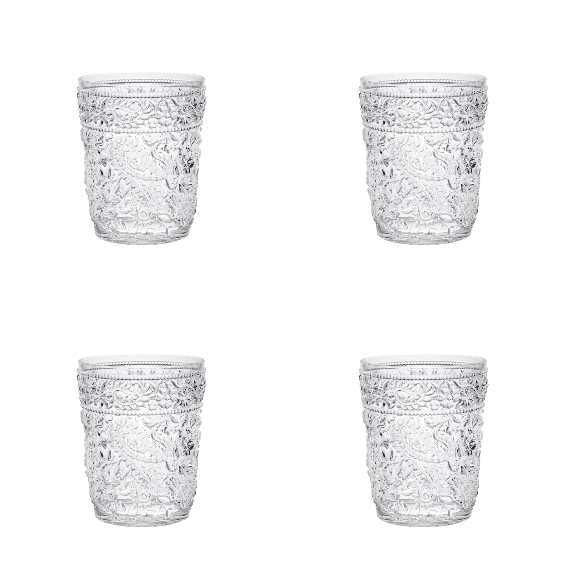 Set of Four Clear Paisley Acrylic Stemless Whiskey Glass - Galactic capuchin