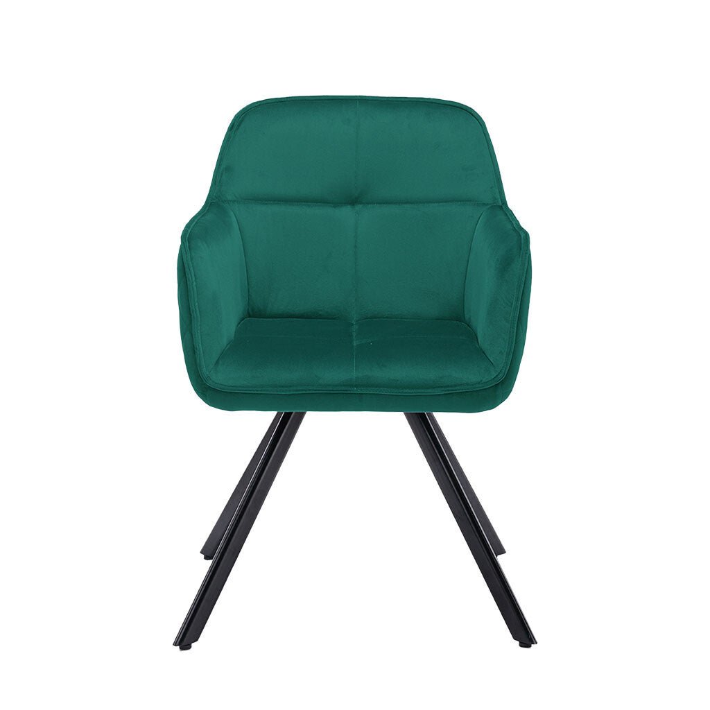 Tufted Green And Black Velvet and Metal Dining Arm Chair - Galactic capuchin