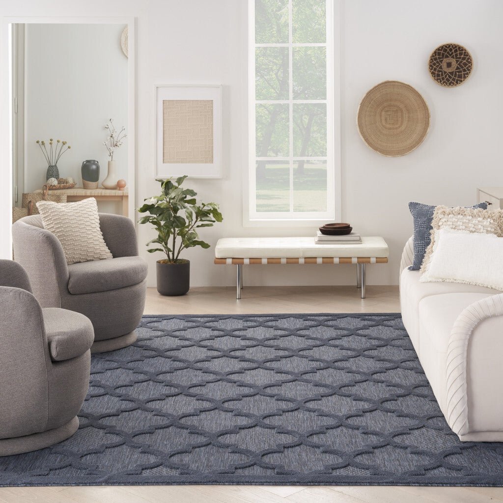 8' X 10' Navy Blue Geometric Flatweave Area Rug - Galactic capuchin