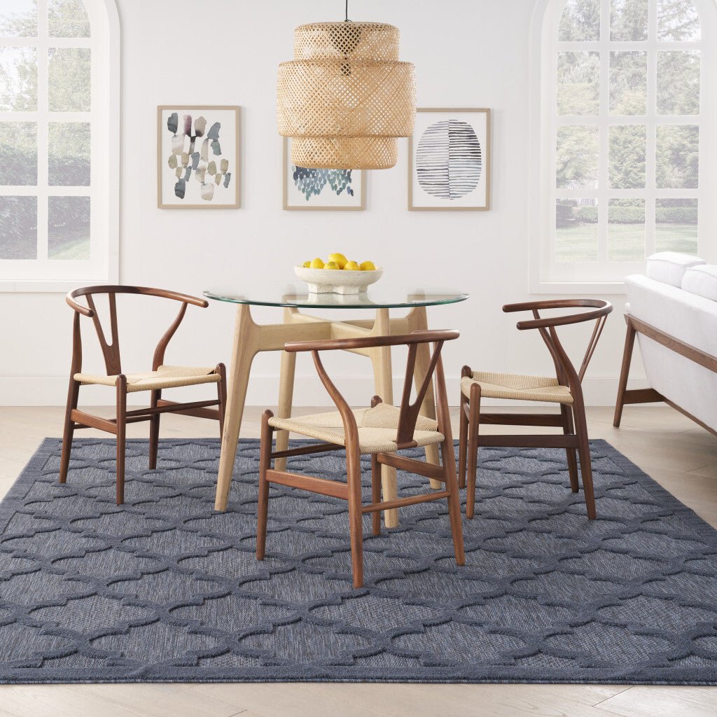 8' X 10' Navy Blue Geometric Flatweave Area Rug - Galactic capuchin