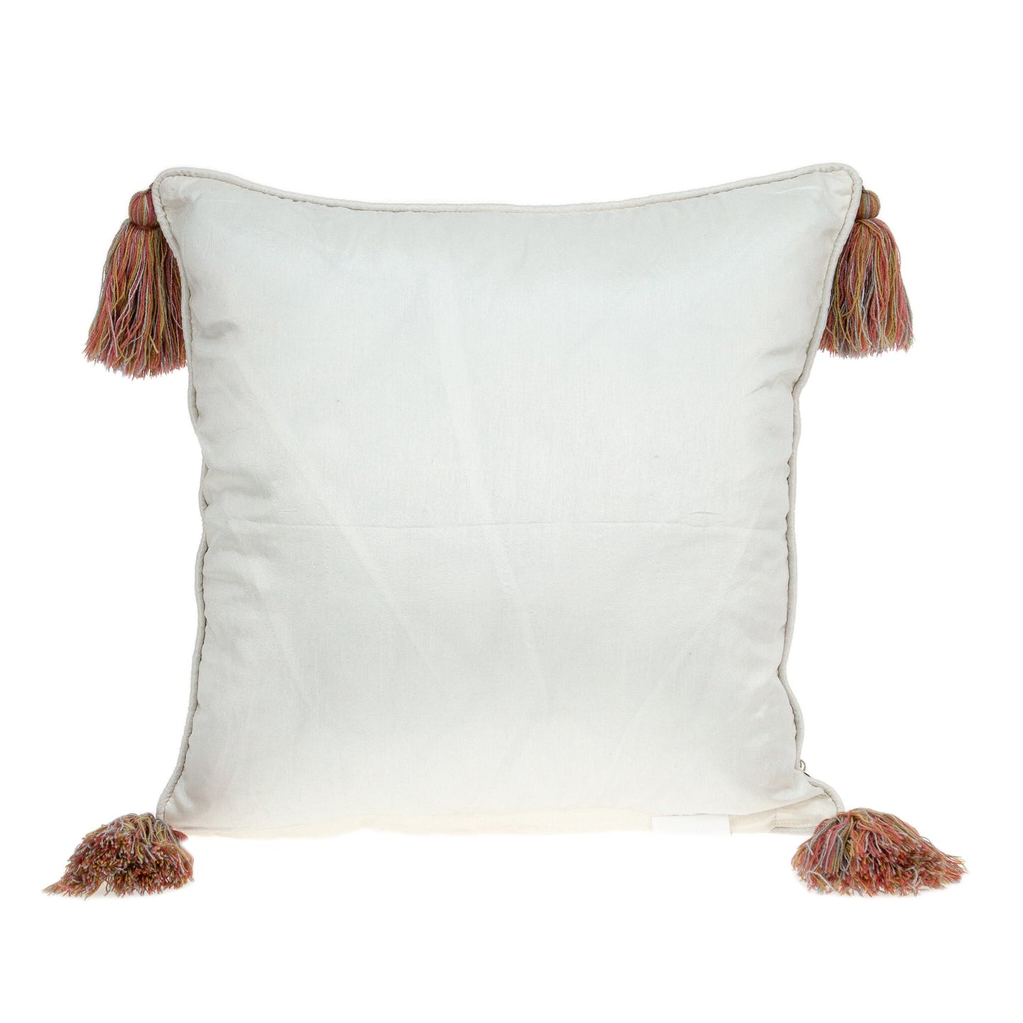 18" Red and White Floral Cotton Throw Pillow With Embroidery, Tassels - Galactic capuchin