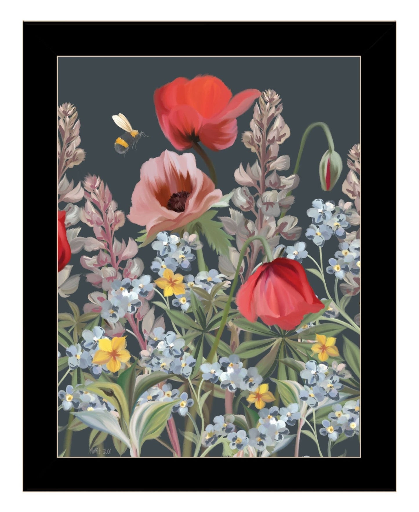 Summer Garden Buzz Black Framed Print Wall Art - Galactic capuchin