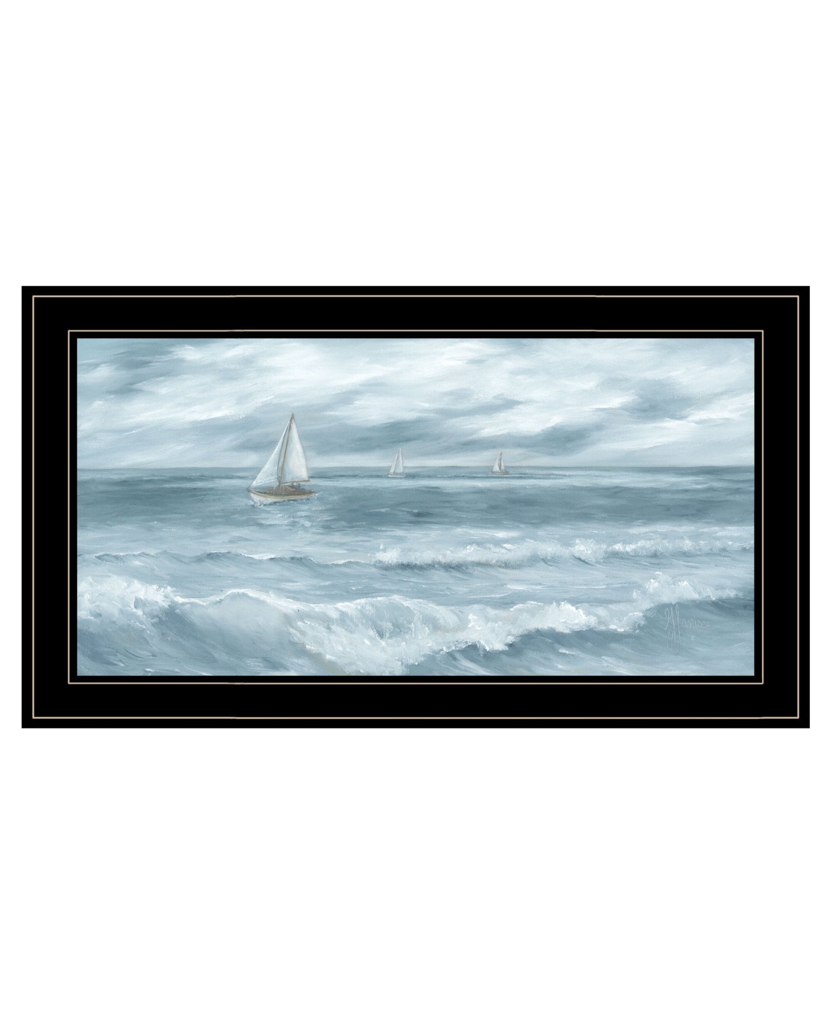 Three Sailboats Black Framed Print Wall Art - Galactic capuchin