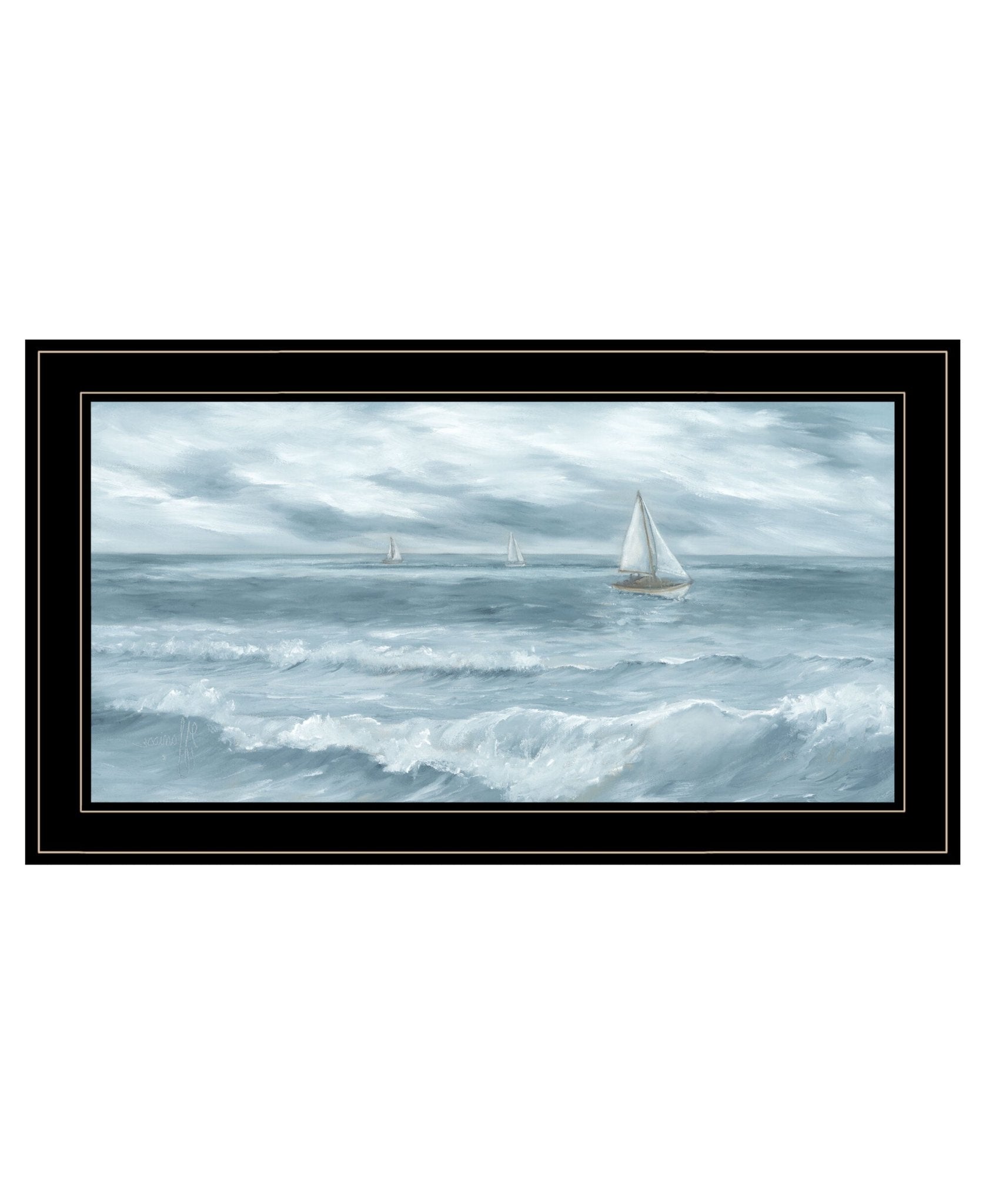 Three Sailboats Black Framed Print Wall Art - Galactic capuchin