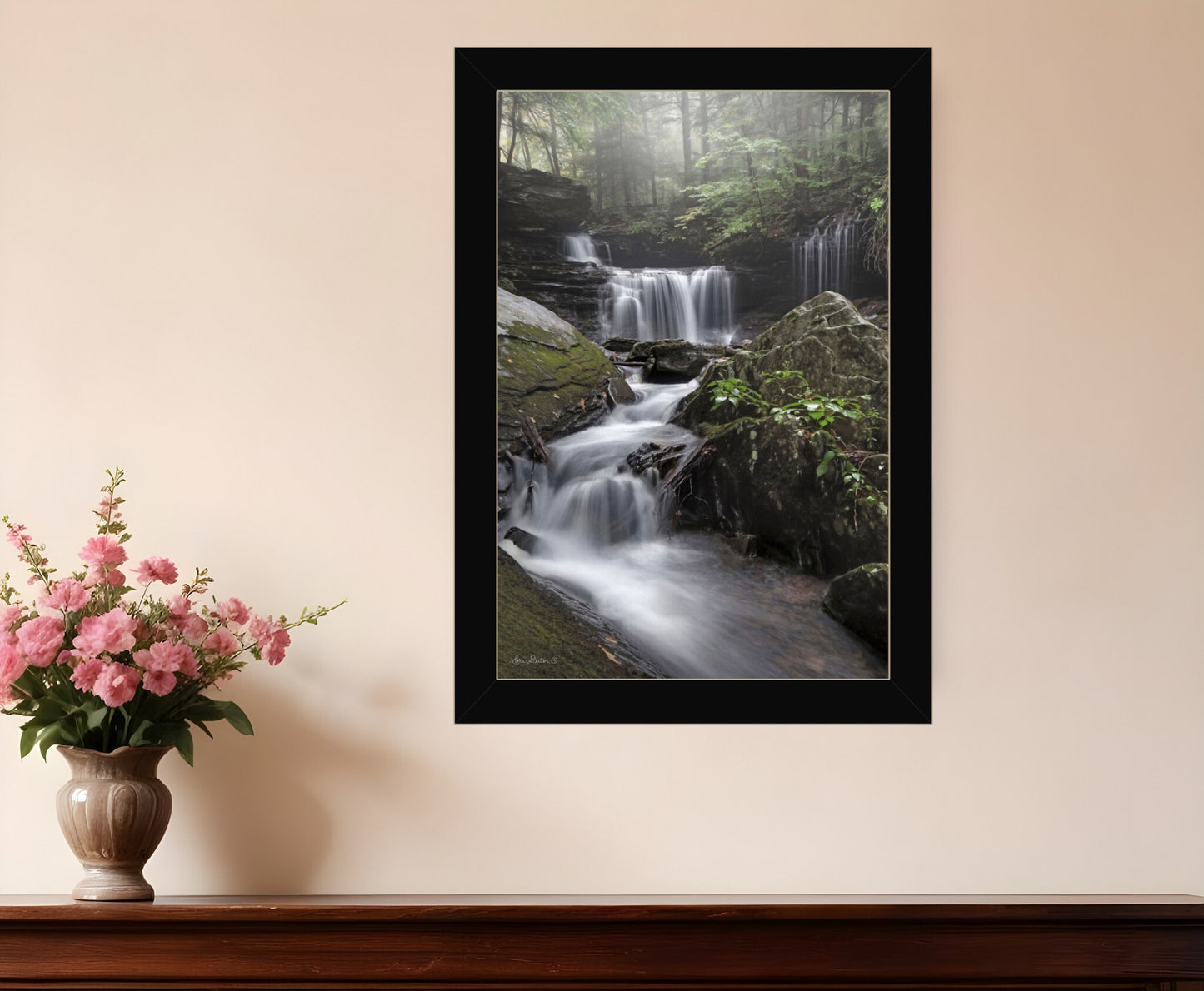 Ricketts Waterfall Black Framed Print Wall Art - Galactic capuchin