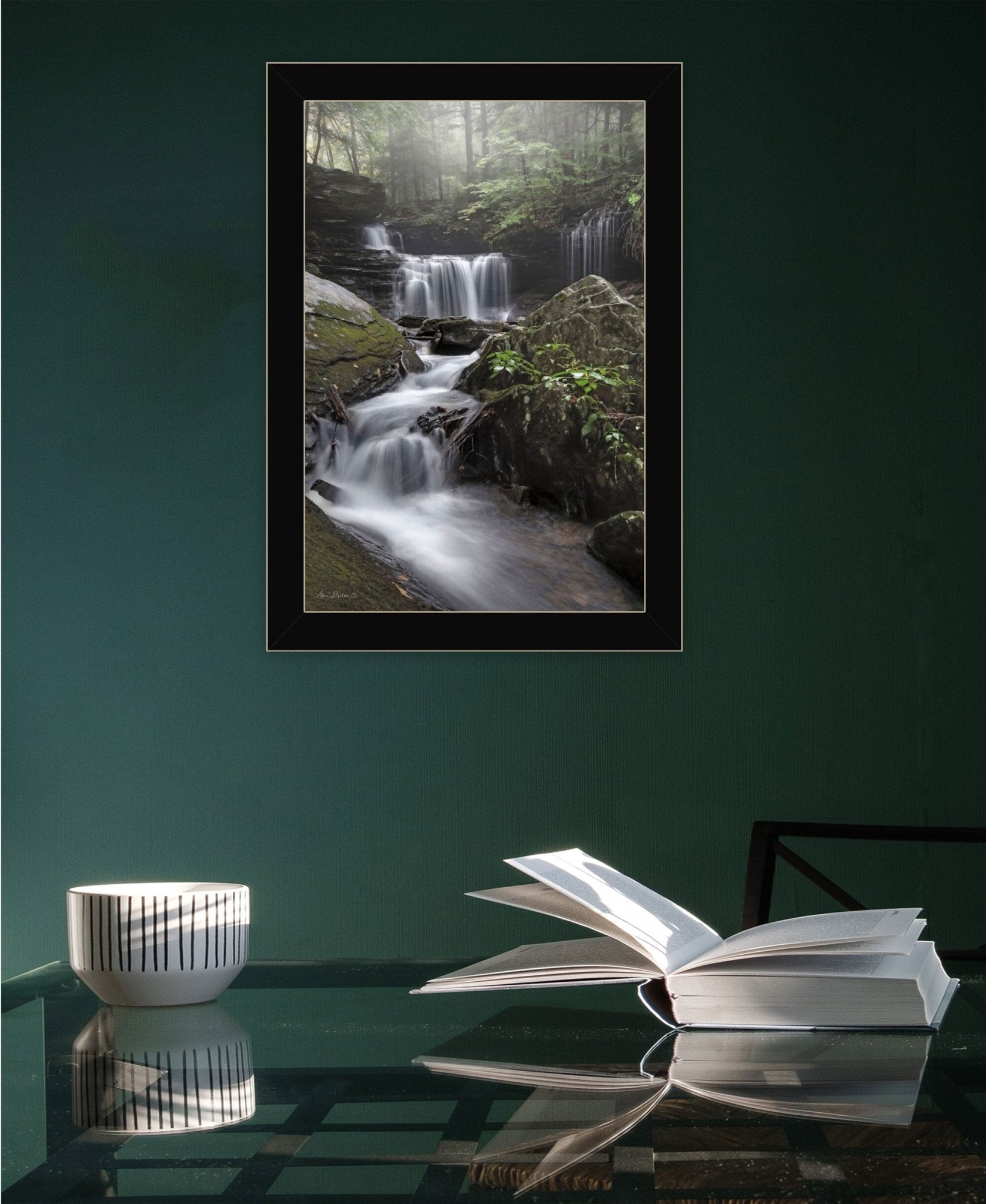 Ricketts Waterfall Black Framed Print Wall Art - Galactic capuchin