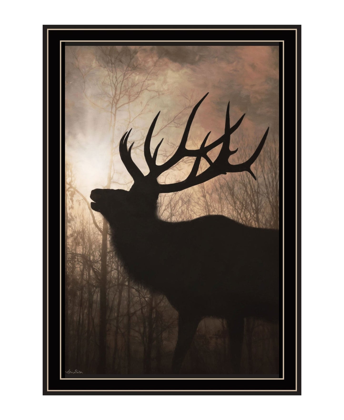 Elk Sunrise Black Framed Print Wall Art - Galactic capuchin