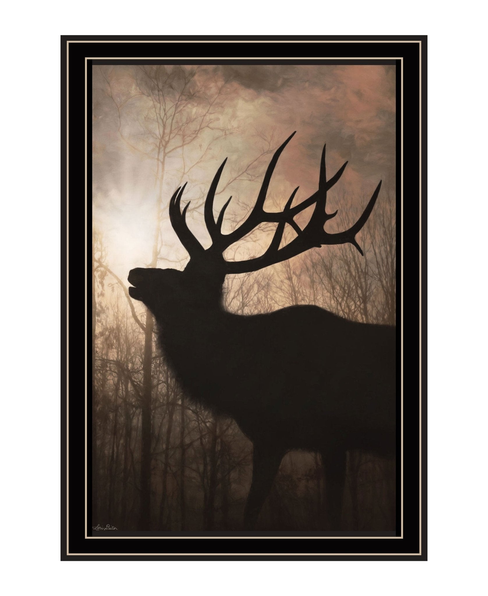 Elk Sunrise Black Framed Print Wall Art - Galactic capuchin