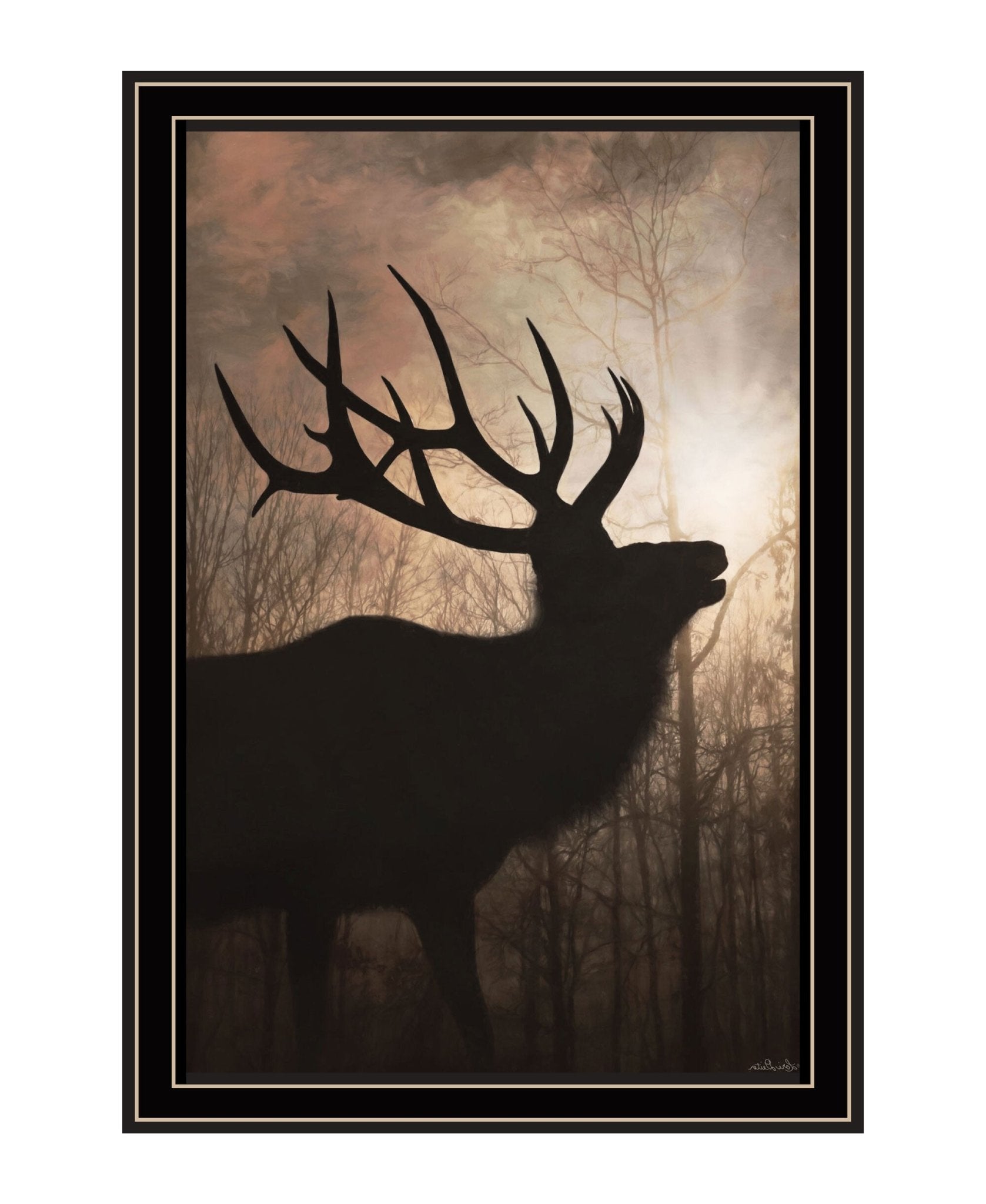Elk Sunrise Black Framed Print Wall Art - Galactic capuchin