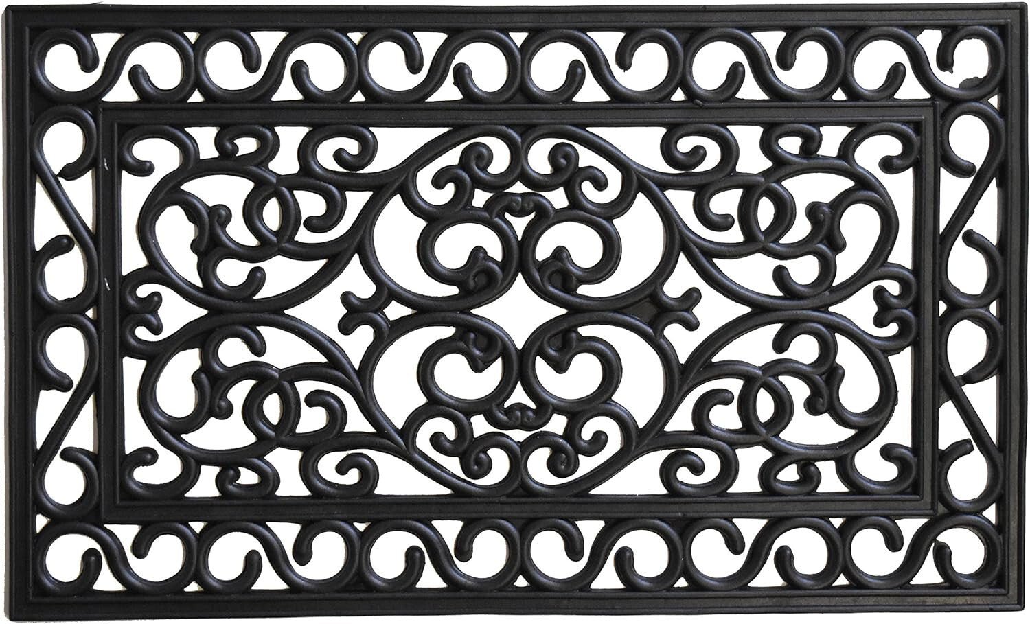 18" X 30" Black Rubber Scrollwork Outdoor Door Mat - Galactic capuchin