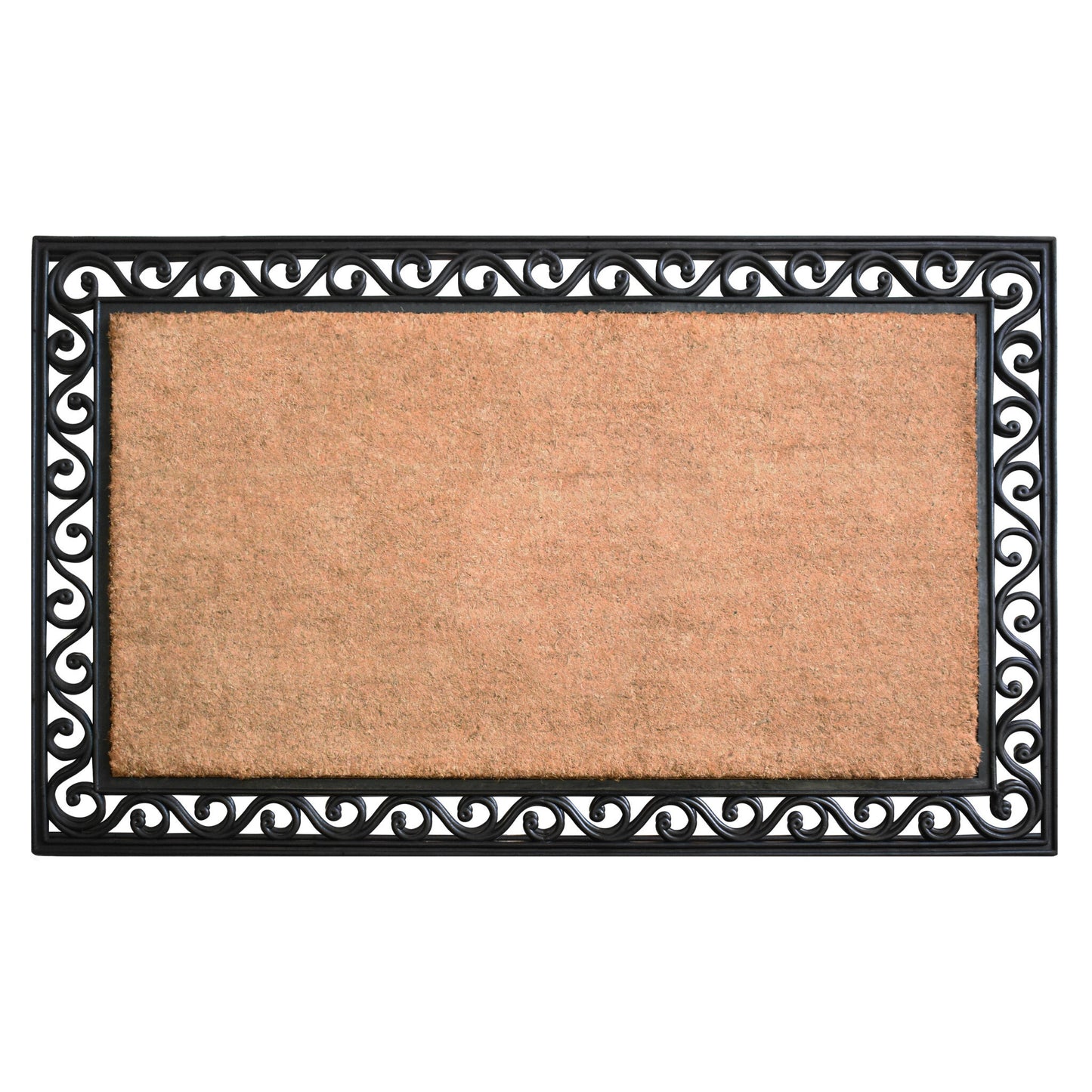 22" X 36" Natural and Black Coir Scrollwork Outdoor Door Mat - Galactic capuchin