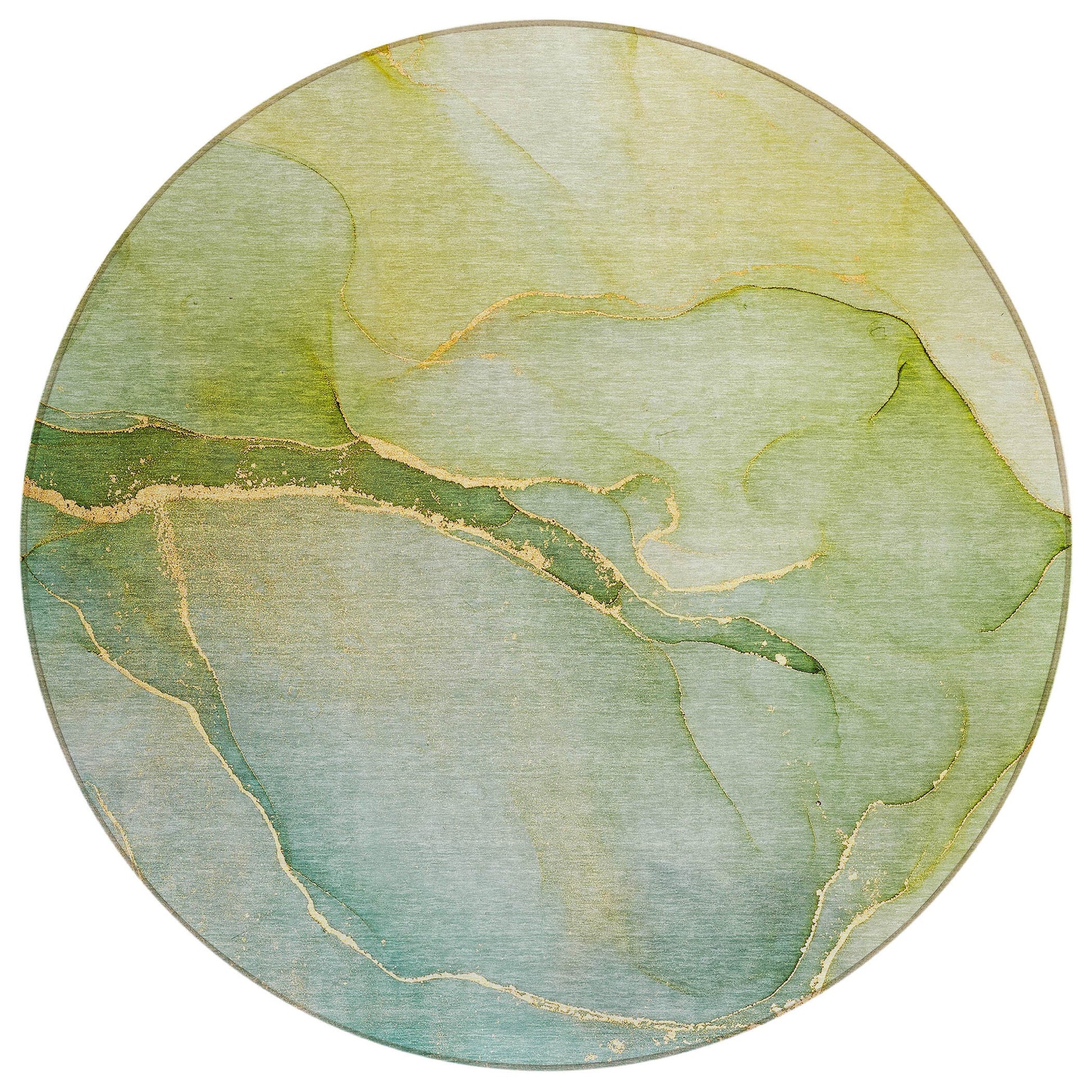 8' Round Green Round Abstract Washable Non Skid Indoor Outdoor Area Rug - Galactic capuchin