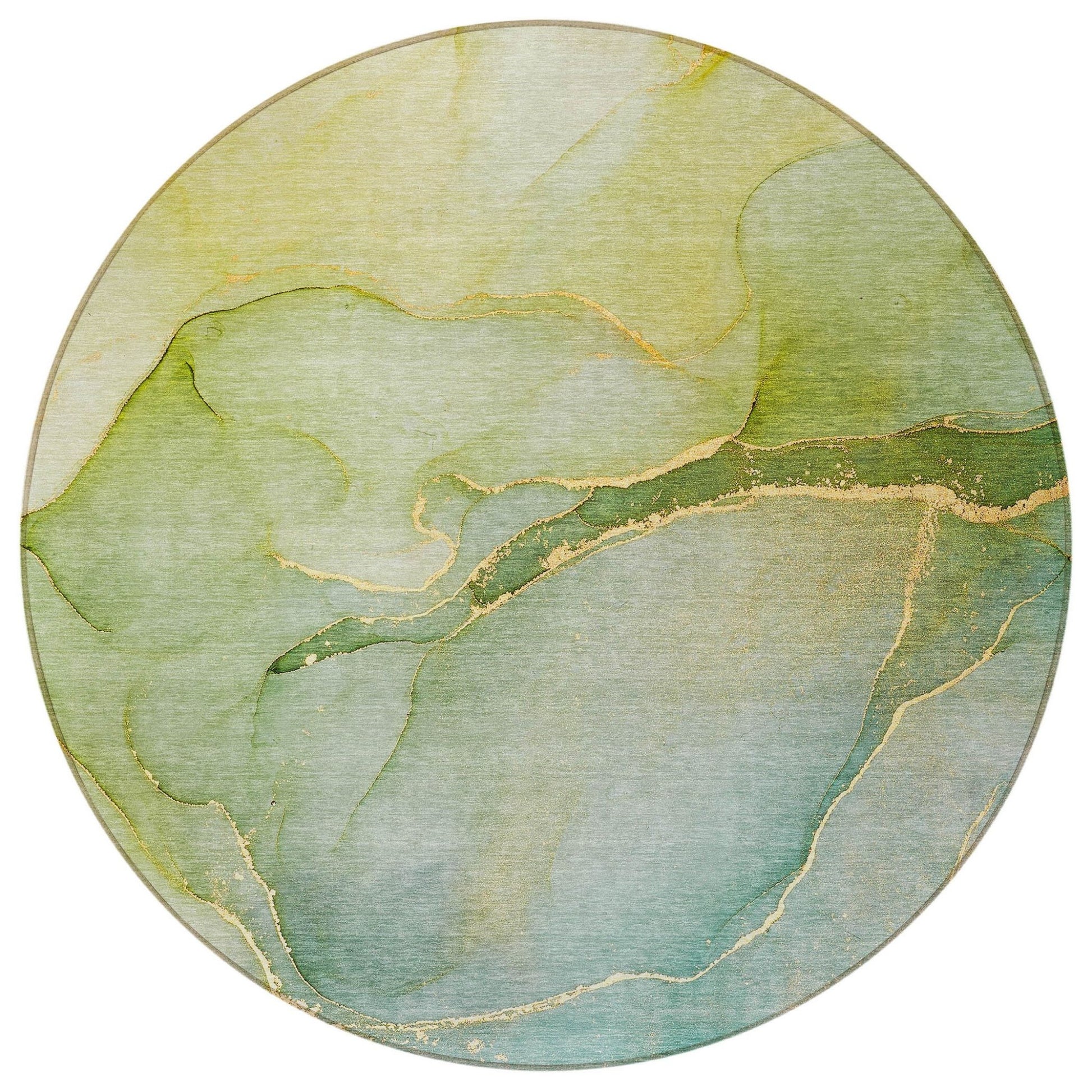 8' Round Green Round Abstract Washable Non Skid Indoor Outdoor Area Rug - Galactic capuchin