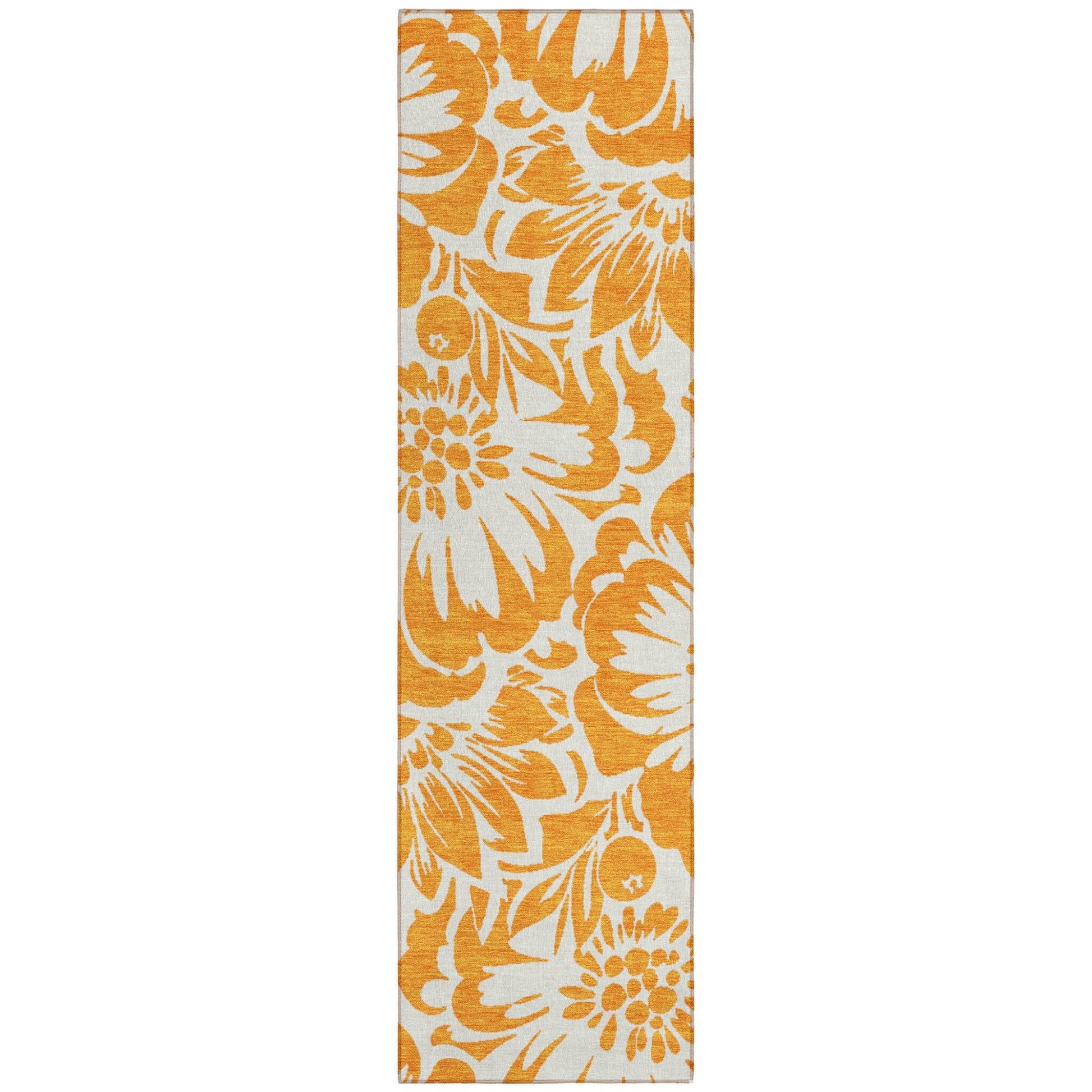 8' Runner Orange and White Floral Washable Non Skid Indoor Outdoor Runner Rug - Galactic capuchin