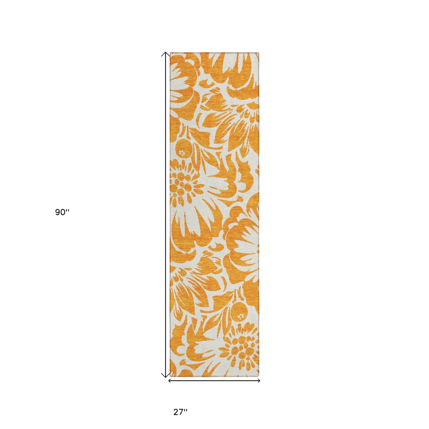 8' Runner Orange and White Floral Washable Non Skid Indoor Outdoor Runner Rug - Galactic capuchin