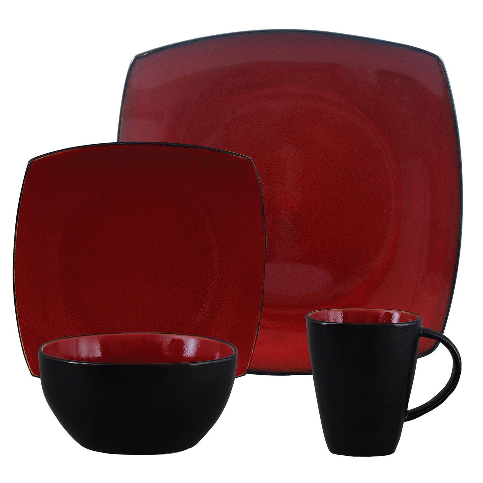 Gibson Elite Soho Lounge Square 16 - Piece Dinnerware Set, Red - Galactic capuchin