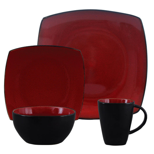 Gibson Elite Soho Lounge Square 16 - Piece Dinnerware Set, Red - Galactic capuchin