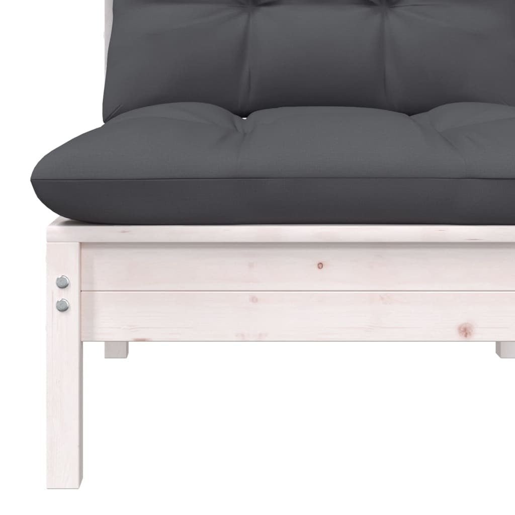 Patio Middle Sofa with Cushions White Solid Pinewood - Galactic capuchin