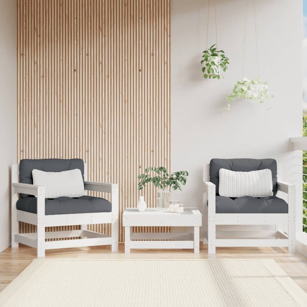 Patio Chairs with Cushions 2 pcs White Solid Wood Pine - Galactic capuchin