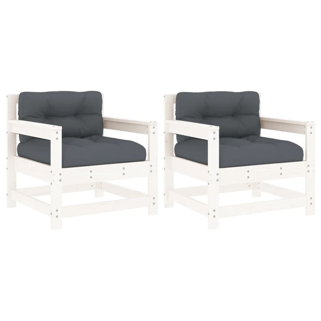 Patio Chairs with Cushions 2 pcs White Solid Wood Pine - Galactic capuchin