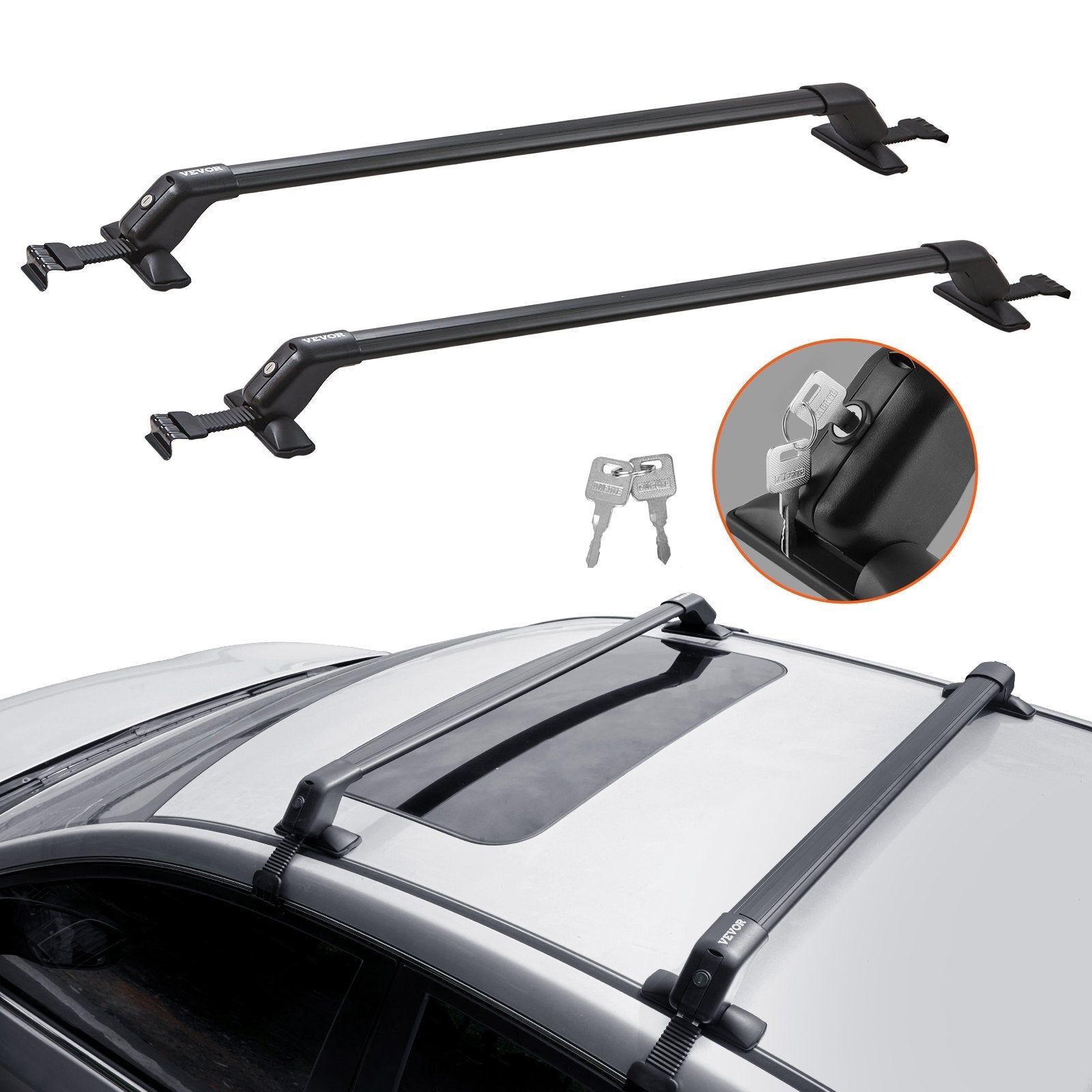 Roof Rack Cross Bars, Aluminum Roof Rack Crossbars, Fit Roof without Side Rail, 155 lbs Load Capacity, Adjustable Bare Roof Crossbars with Locks, for SUVs, Sedans, and Vans - Galactic capuchin