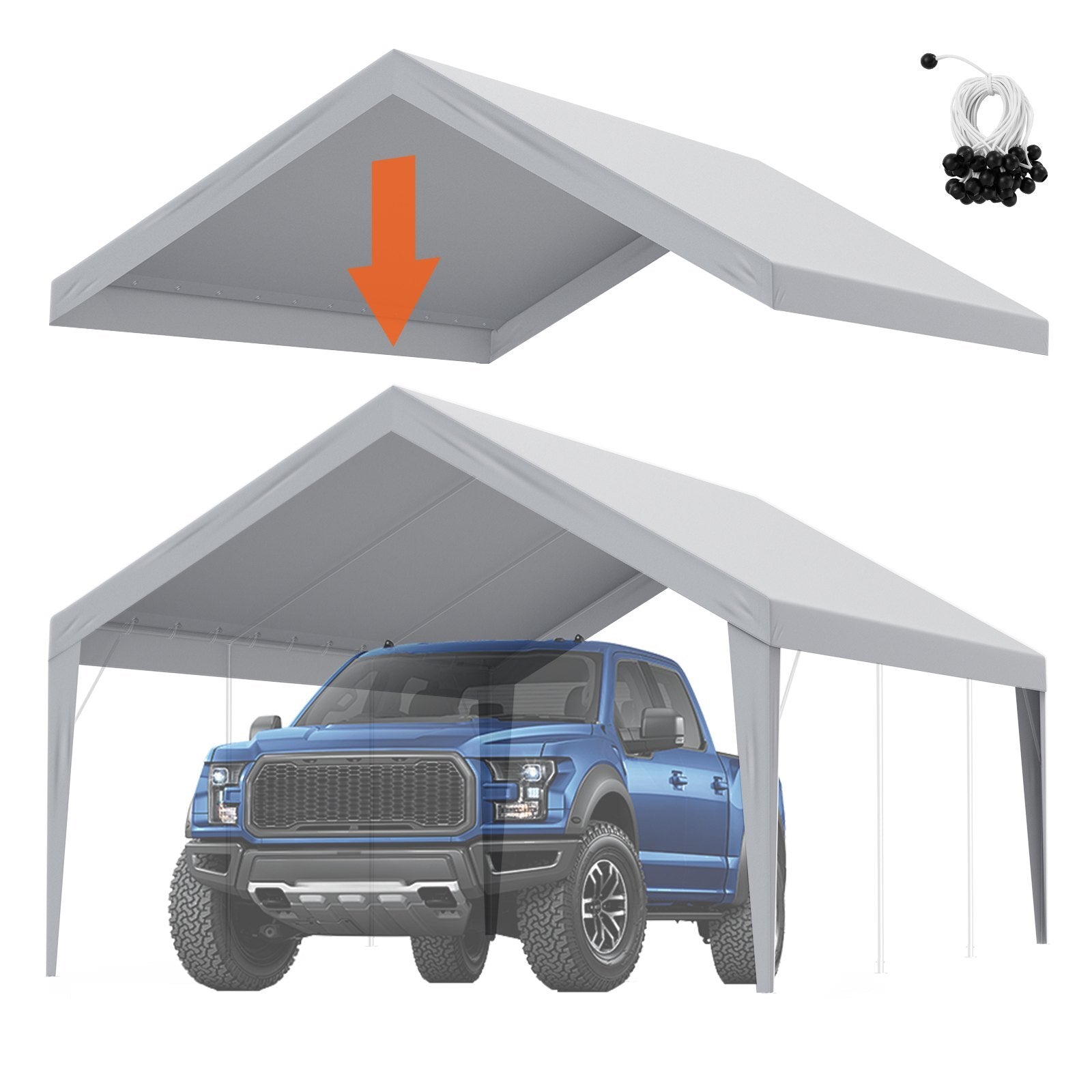 Carport Replacement Canopy Cover 13 x 20 ft, Garage Top Tent Shelter Tarp Heavy - Duty Waterproof & UV Protected, Easy Installation with Ball Bungees,Grey (Only Top Cover, Frame Not Include) - Galactic capuchin