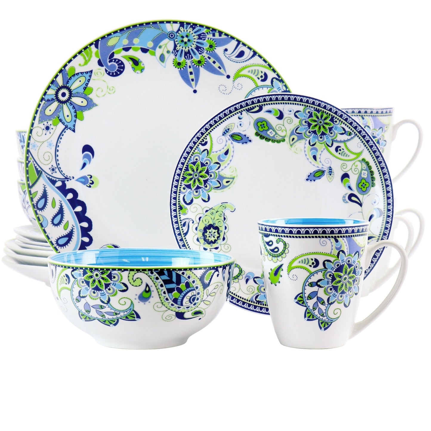 Elama Blue Fiesta 16 Piece Round Porcelain Dinnerware Set - Galactic capuchin