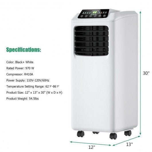 9000 BTU Portable Air Conditioner with Built - in Dehumidifier and Remote Control - Color: Black & White - Galactic capuchin