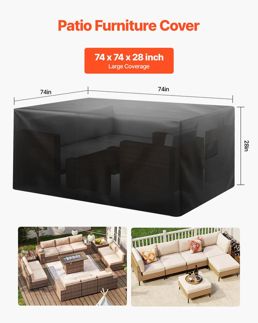 Patio Furniture Cover, 420D Heavy Duty Waterproof Outdoor Dining Table and Chairs Cover, Large Squre Patio Table Covers with Air Vent for All Weather, 74L x 74W x 28H inch, Black - Galactic capuchin