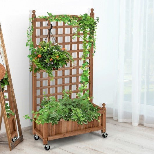 50 Inch Wood Planter Box with Trellis Mobile Raised Bed for Climbing Plant - Galactic capuchin