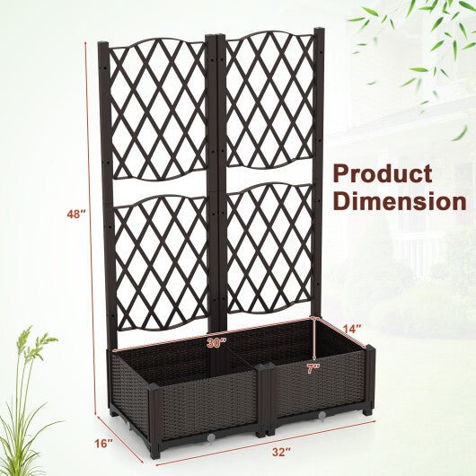 Set of 2 PE Rattan Raised Garden Bed with Trellis Planter Box for Climbing Plants - Rustic Brown - Galactic capuchin