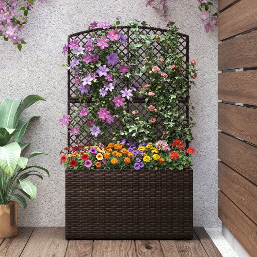 49 Inch Raised Garden Bed with Trellis and Wicker Planter Box - Brown - Galactic capuchin