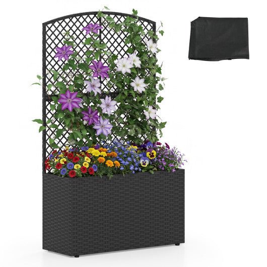 49 Inch Raised Garden Bed with Trellis and Wicker Planter Box - Brown - Galactic capuchin
