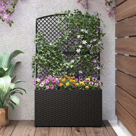 49 Inch Raised Garden Bed with Trellis and Wicker Planter Box - Brown - Galactic capuchin