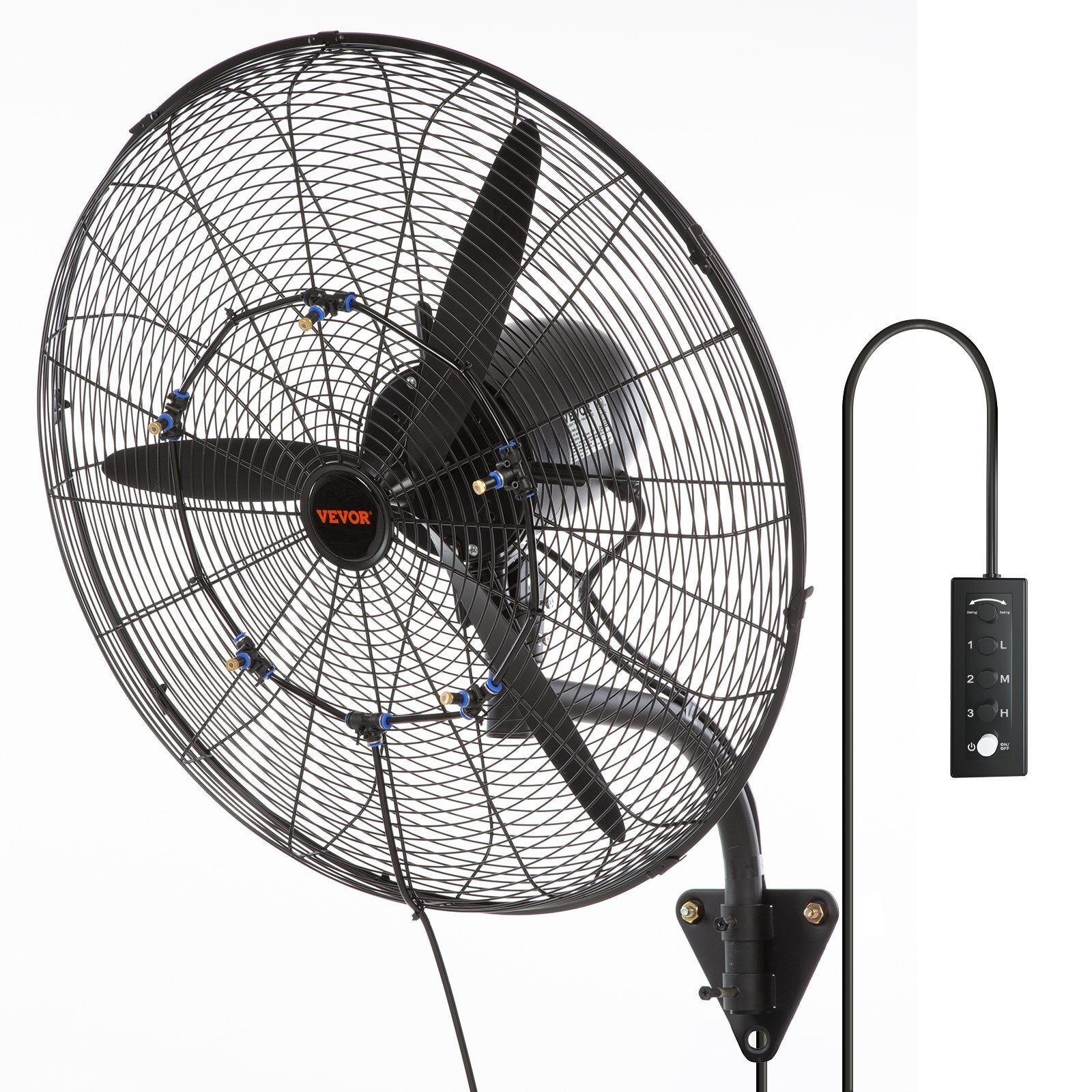 Wall - Mount Misting Fan, 24 Inch, 3 - speed High Velocity Max. 7000 CFM, Waterproof Oscillating Industrial Wall Fan, Commercial or Residential for Warehouse, Greenhouse, Workshop, Black, ETL Listed - Galactic capuchin