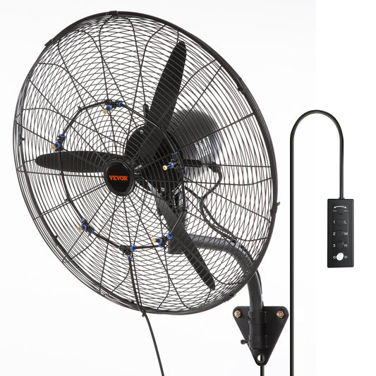Wall - Mount Misting Fan, 24 Inch, 3 - speed High Velocity Max. 7000 CFM, Waterproof Oscillating Industrial Wall Fan, Commercial or Residential for Warehouse, Greenhouse, Workshop, Black, ETL Listed - Galactic capuchin