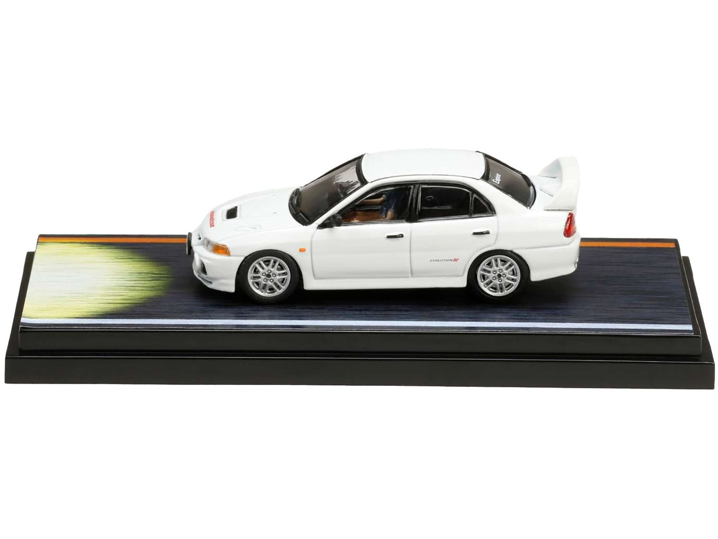 Mitsubishi Lancer RS Evolution IV RHD (Right Hand Drive) White "Monstar" with Seiji Iwaki Driver Figure "Initial D" (1995 - 2013) Manga 1/64 Diecast Model Car by Hobby Japan - Galactic capuchin