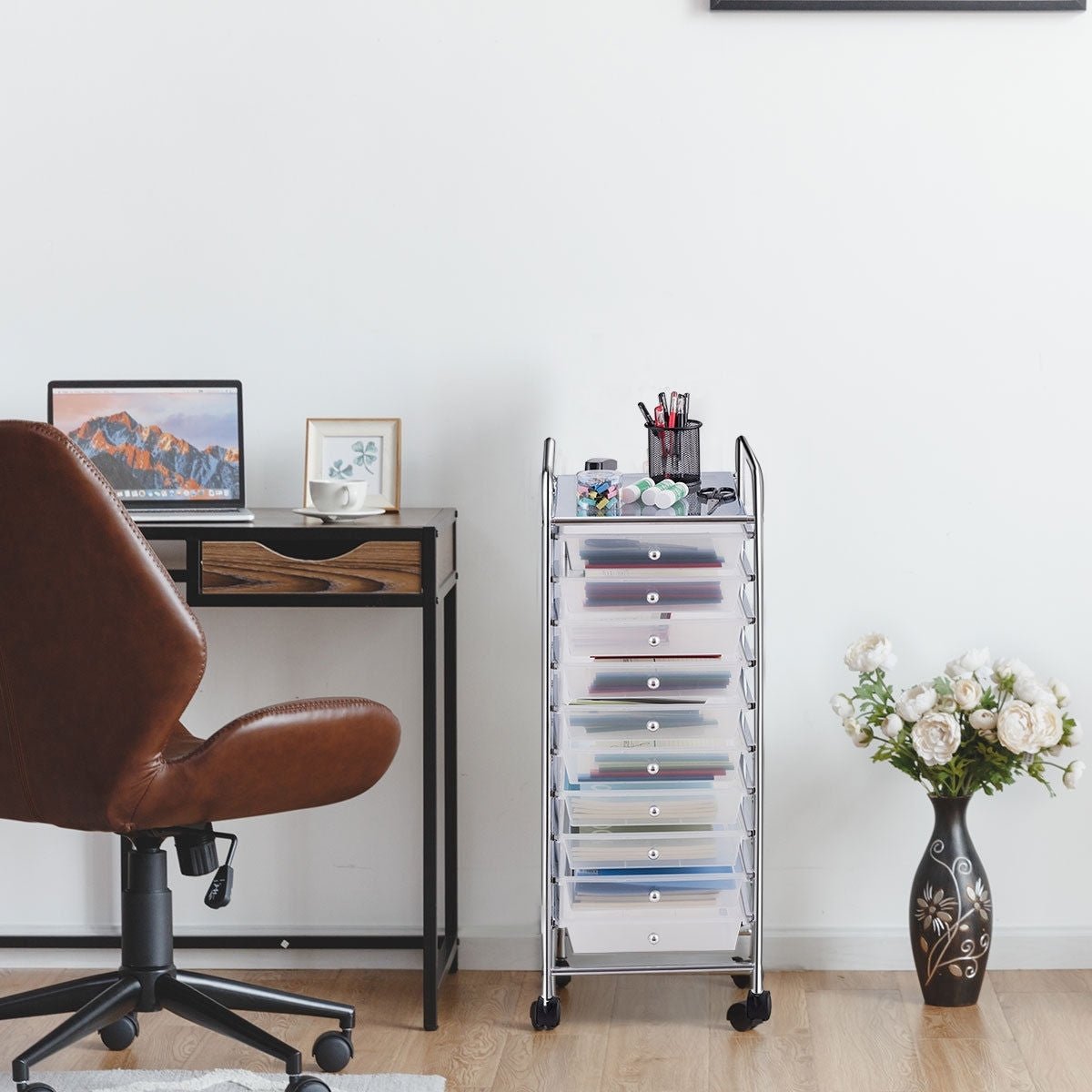 10 Drawer Rolling Storage Cart Organizer with 4 Universal Casters - Clear - Color: Transparent - Galactic capuchin