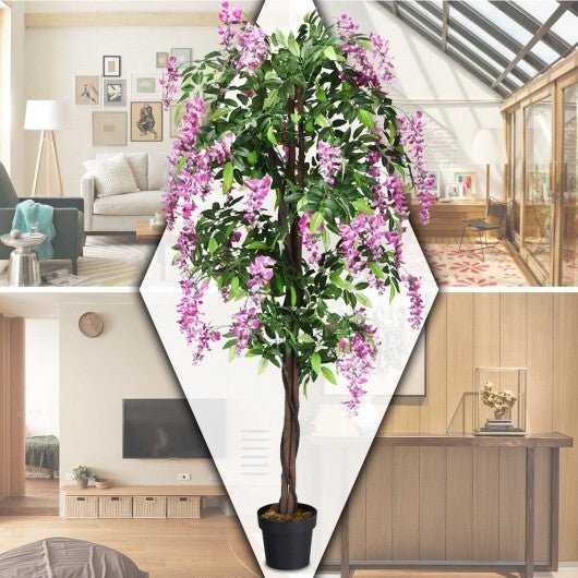 6 - Feet Artificial Wisteria Silk Indoor - Outdoor Tree - 1pieces - Color: Green - Galactic capuchin