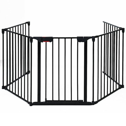 115 Inch Length 5 Panel Adjustable Wide Fireplace Fence - Black - Galactic capuchin