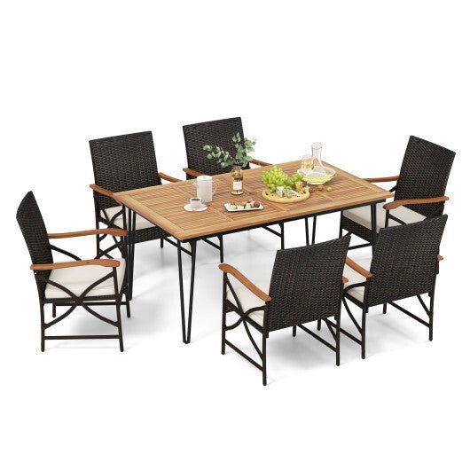 7 Pieces Outdoor Dining Furniture Set for Porch Backyard Garden Poolside - Galactic capuchin