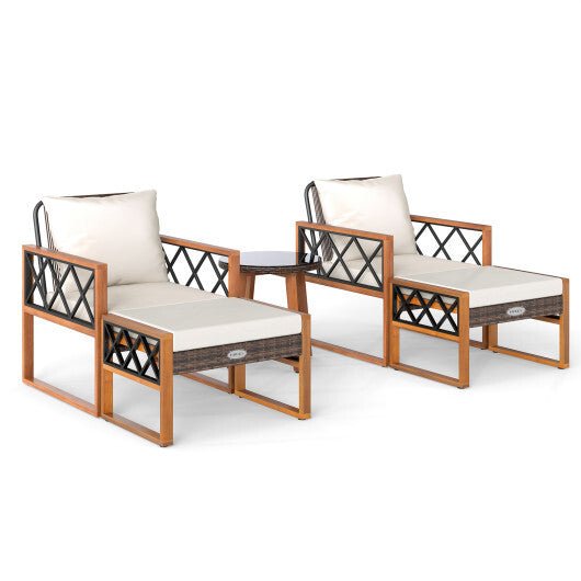 5 Pieces Patio Furniture Set PE Rattan Outdoor Conversation Set with Acacia Wood - Galactic capuchin
