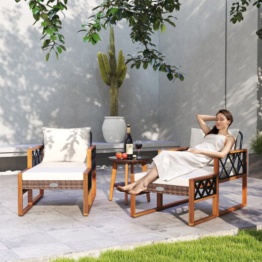 5 Pieces Patio Furniture Set PE Rattan Outdoor Conversation Set with Acacia Wood - Galactic capuchin